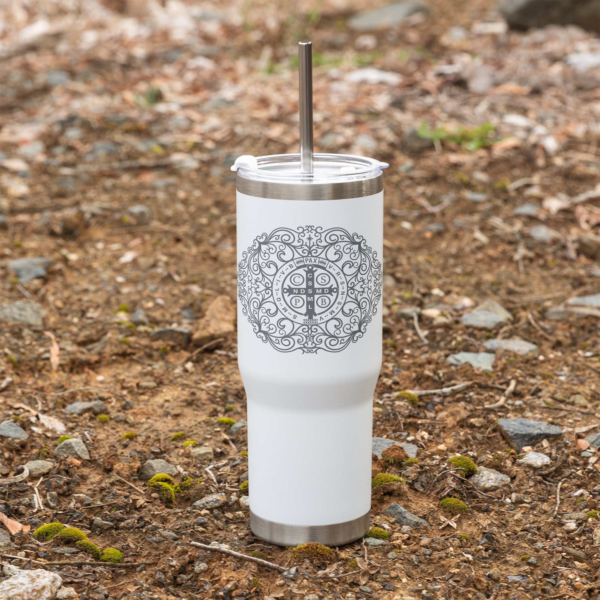 St. Benedict Filigree Tumbler with Straw