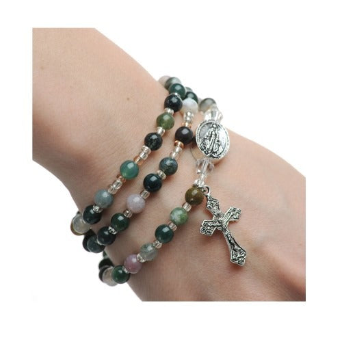 Indian Agate Style Rosary Wrap Bracelet
