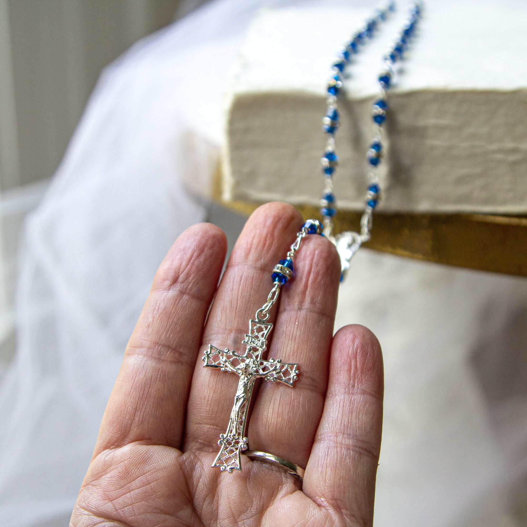 Sterling Silver, Blue and Crystal Swarovski Rosary