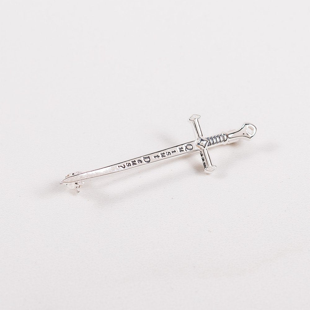 Sterling Silver St. Michael Quis ut Deus Sword Lapel Pin