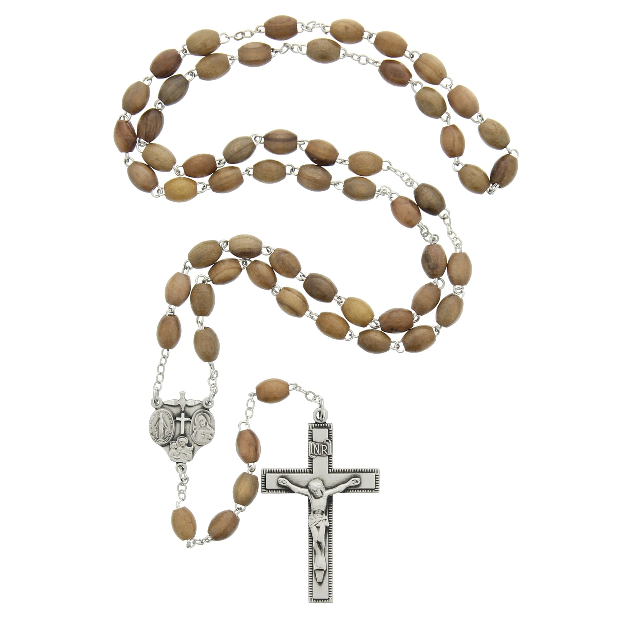 Sterling Silver 4-Way Medal Olive Wood Rosary