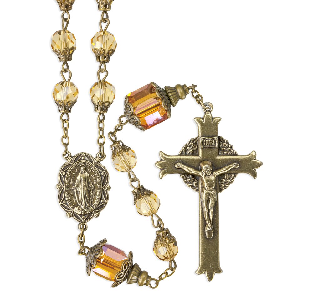 Queenship of Mary Amber Crystal Rosary