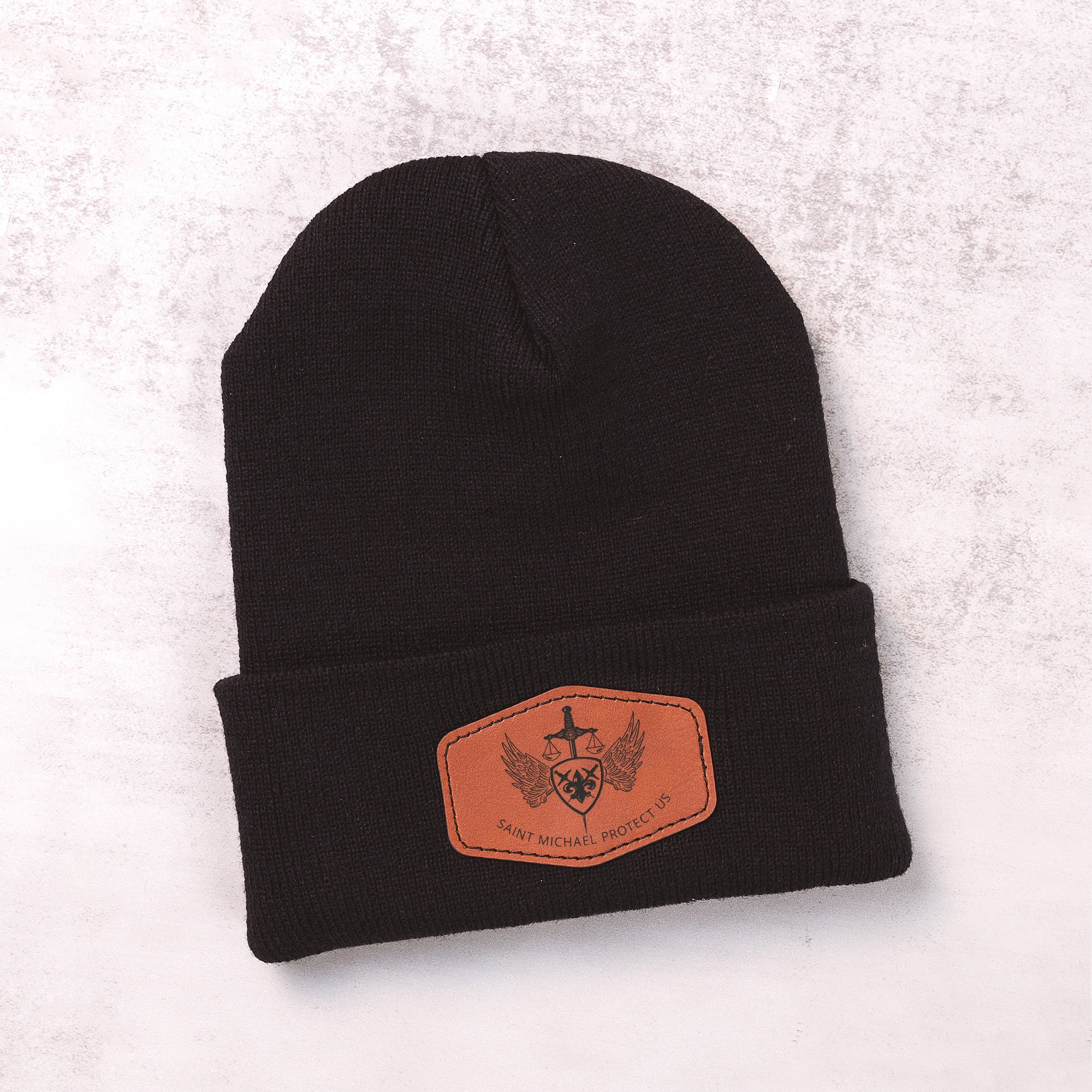 St. Michael Leather Patch Beanie