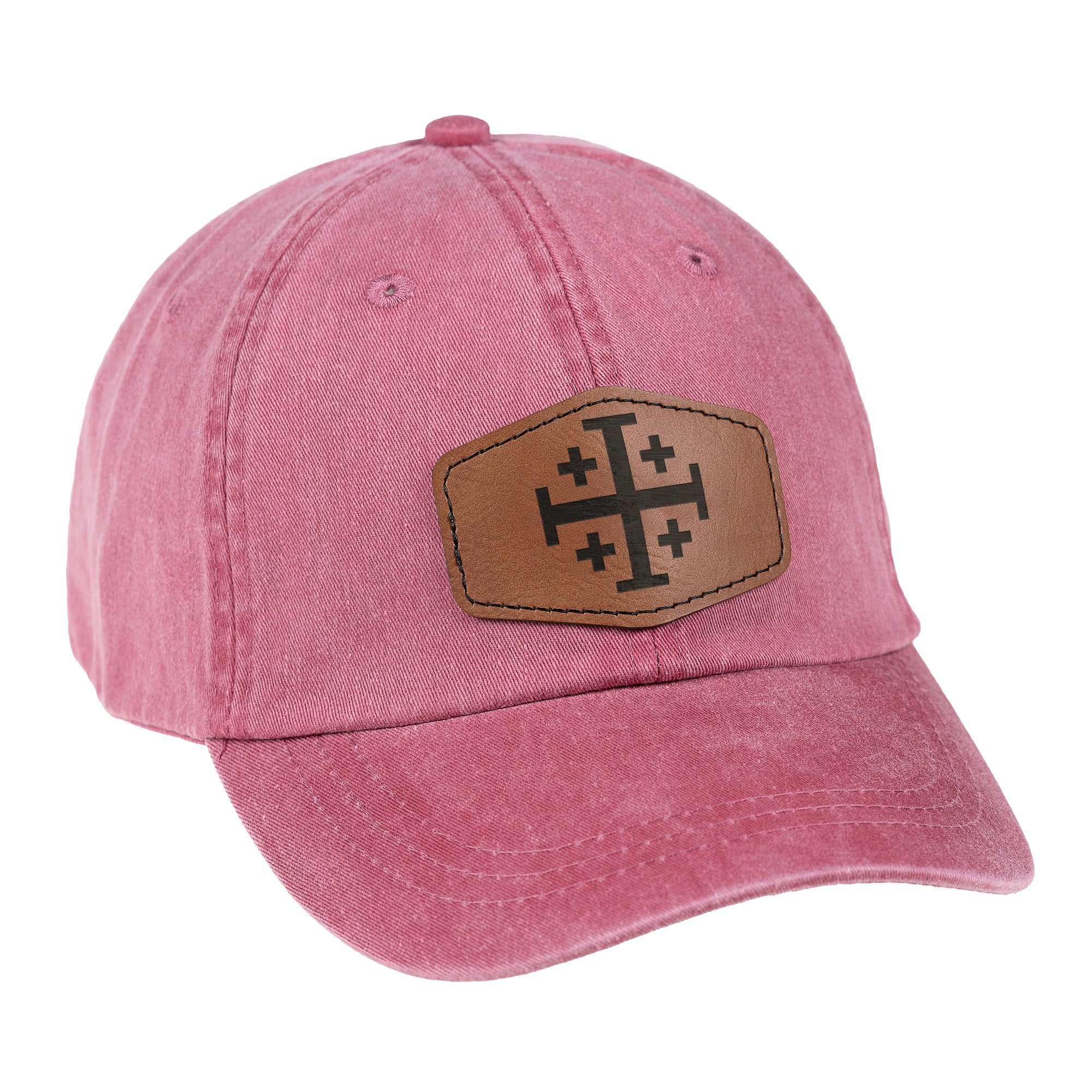 Red Jerusalem Cross Leather Patch Ball Cap