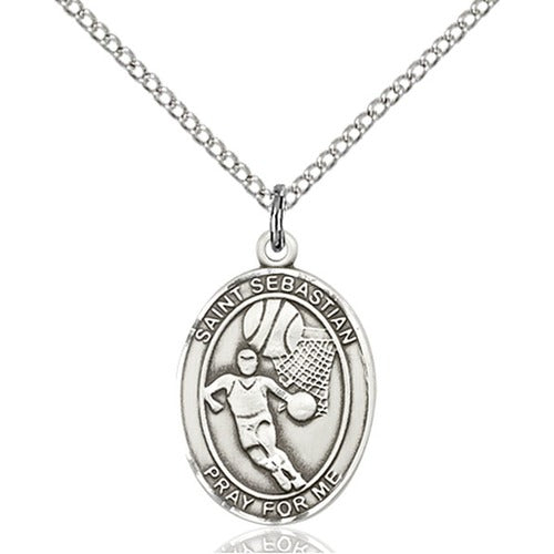 Sterling Silver St. Sebastian / Basketball Pendant