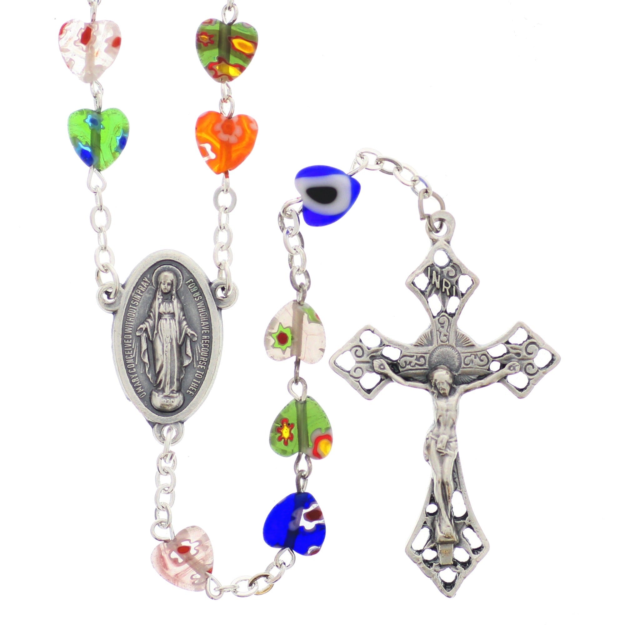 Multi Color Murano Style Heart Rosary