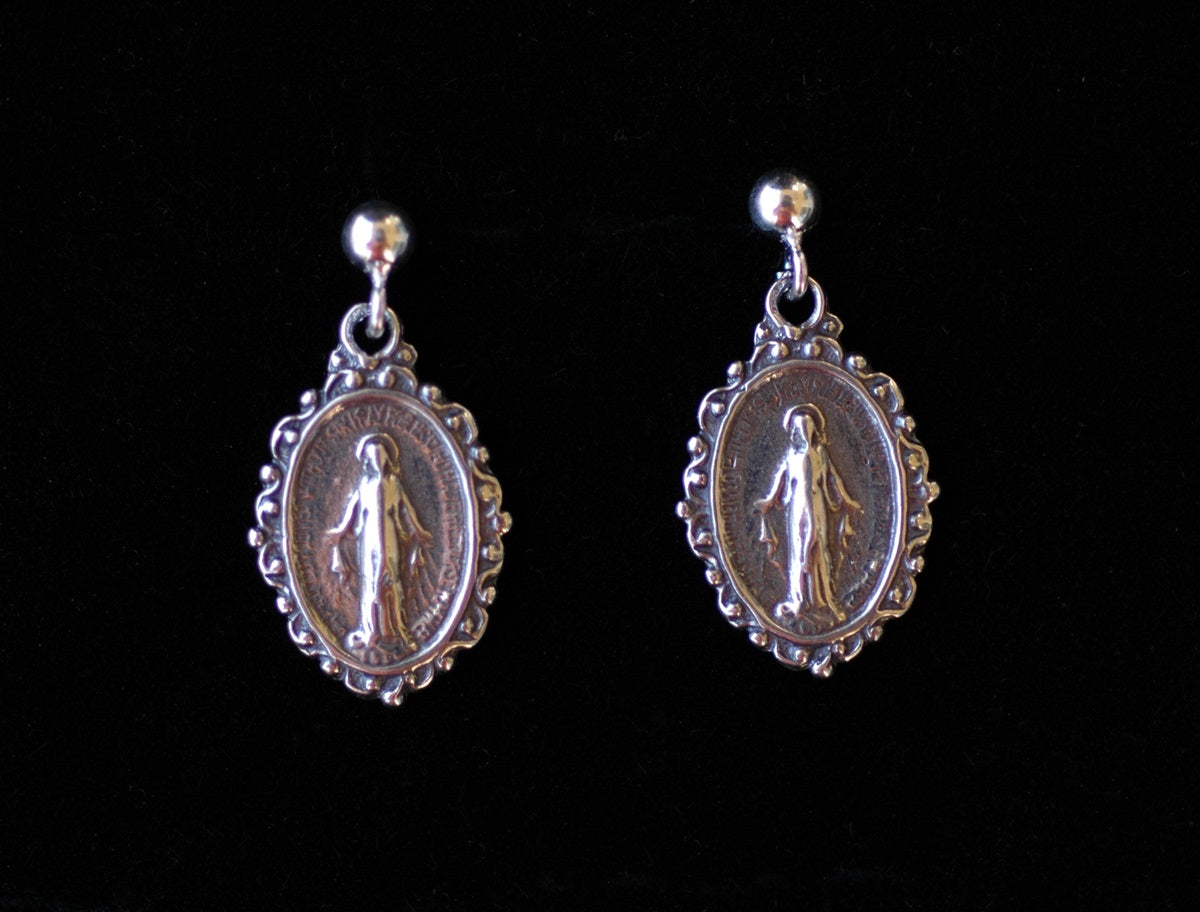 Sterling Miraculous Medal Dangle Earrings