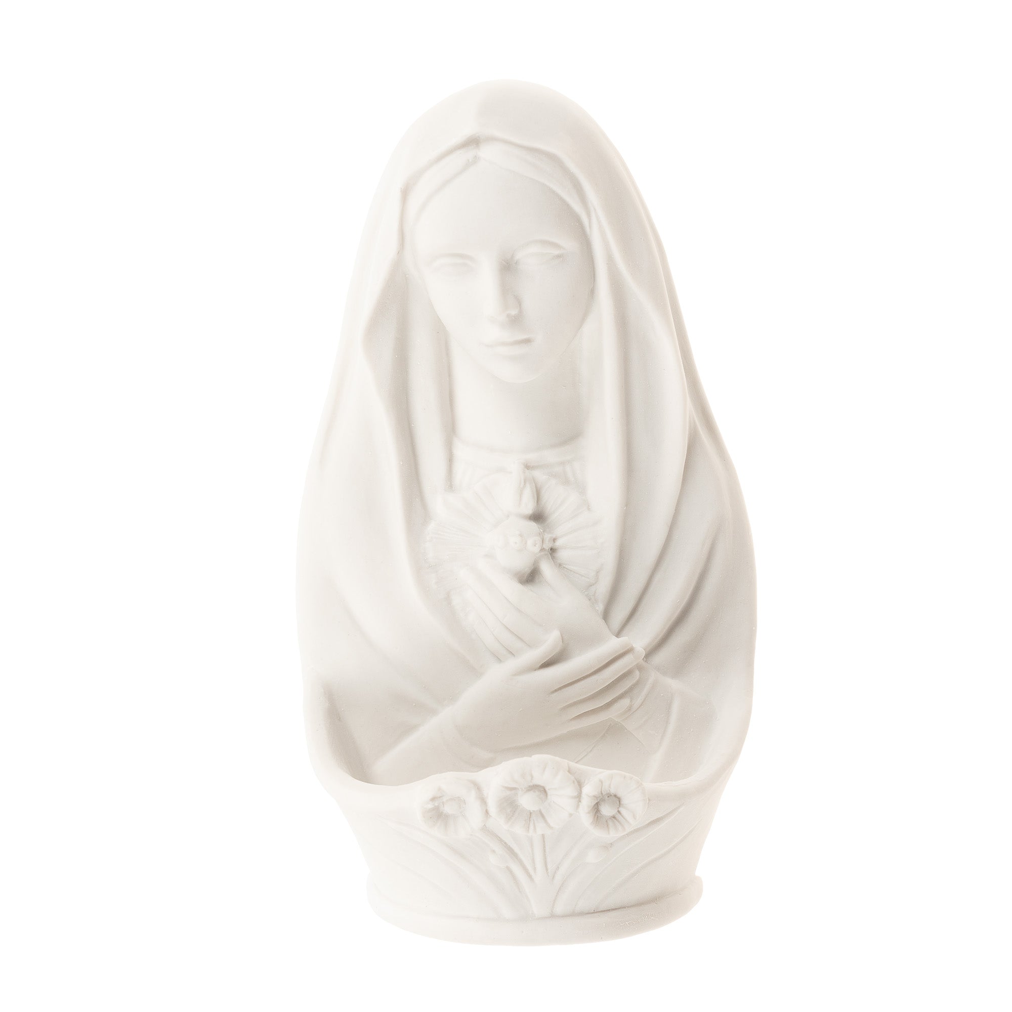 White Immaculate Heart Floral Holy Water Font - 5.9"