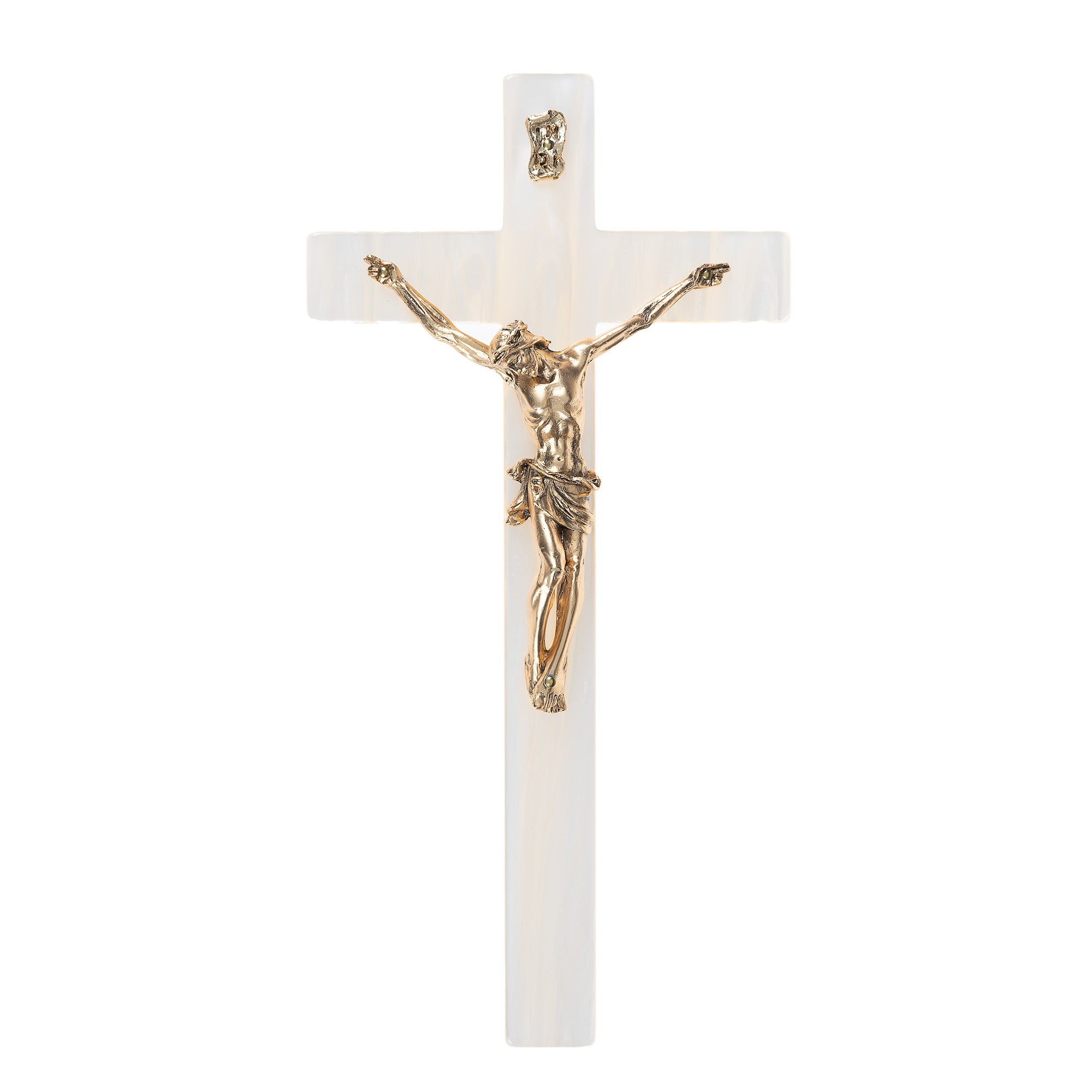 Imitation Mother of Pearl & Gold Wall Crucifix - 10"