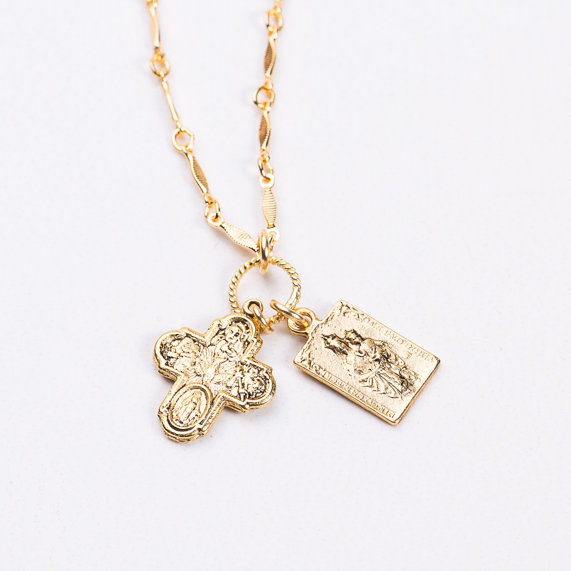 Gold Scapular & 4-Way Cross Necklace