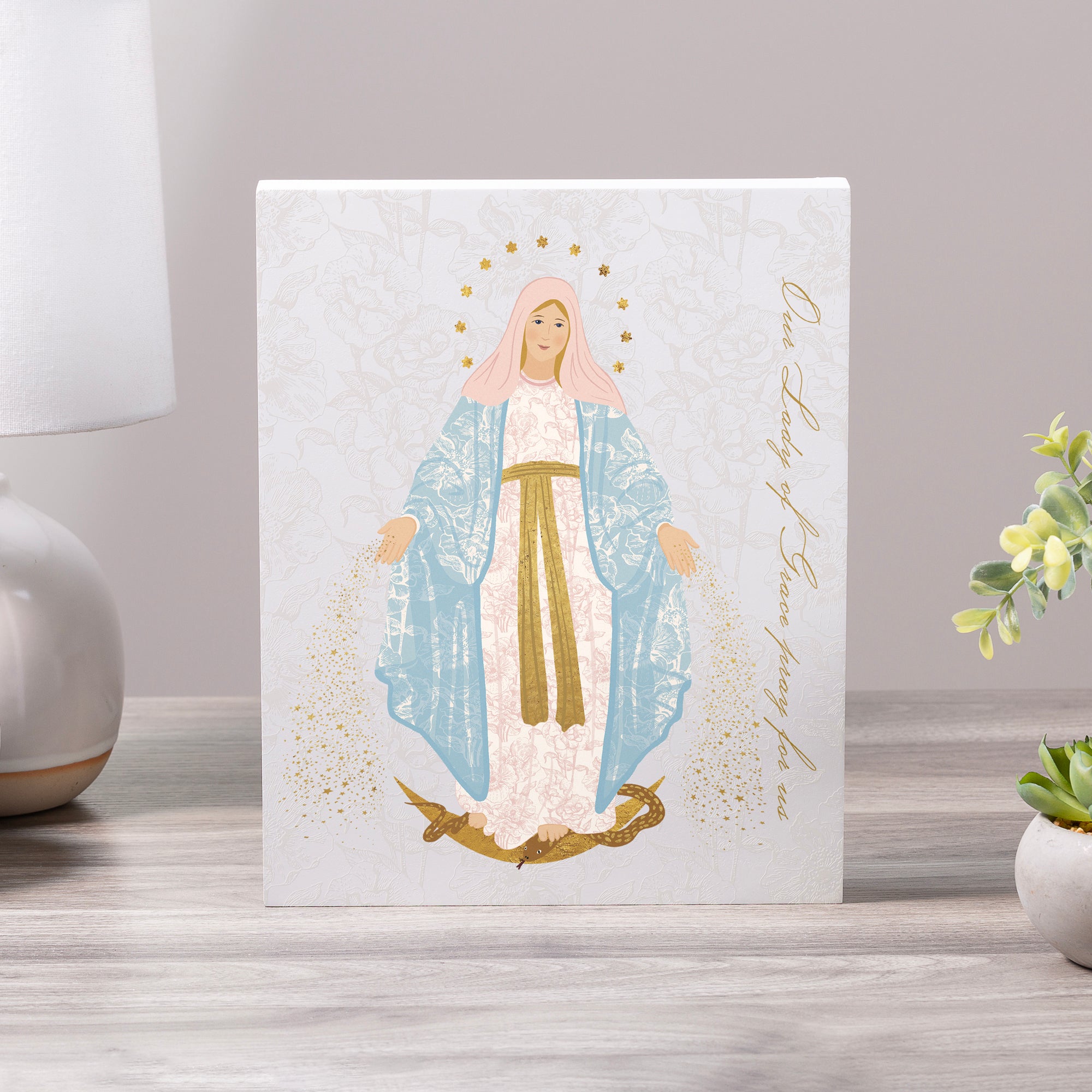 Our Lady of Grace Toile Art Plaque - 8" x 10"