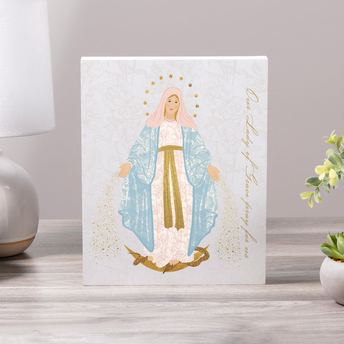 Our Lady of Grace Toile Art Plaque - 8" x 10"