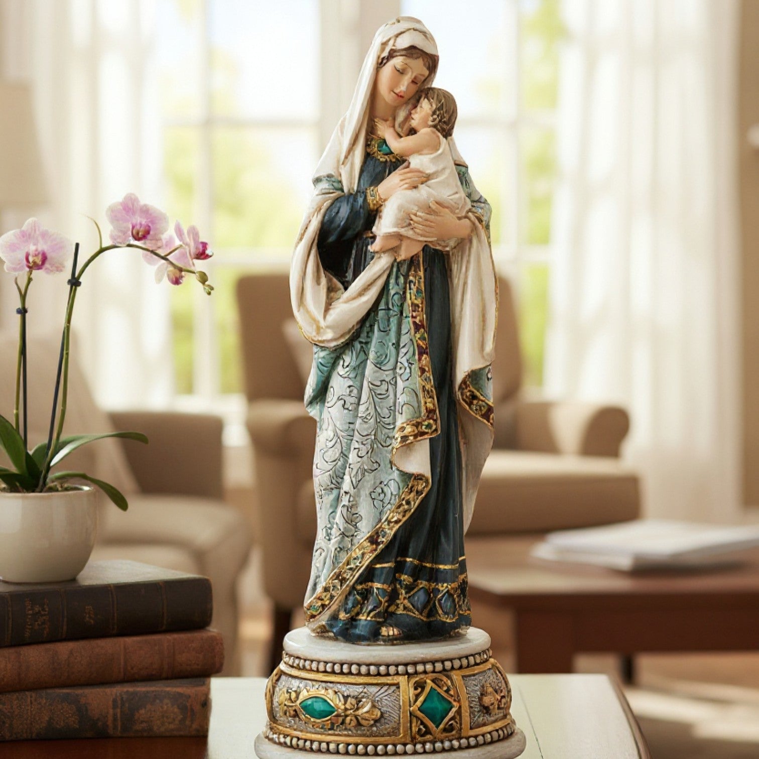 Adoring Madonna & Child Musical Figurine - 8.5