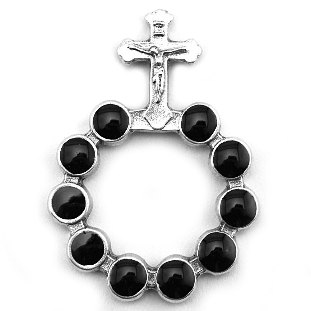 One Decade Finger Rosary - Black Enamel