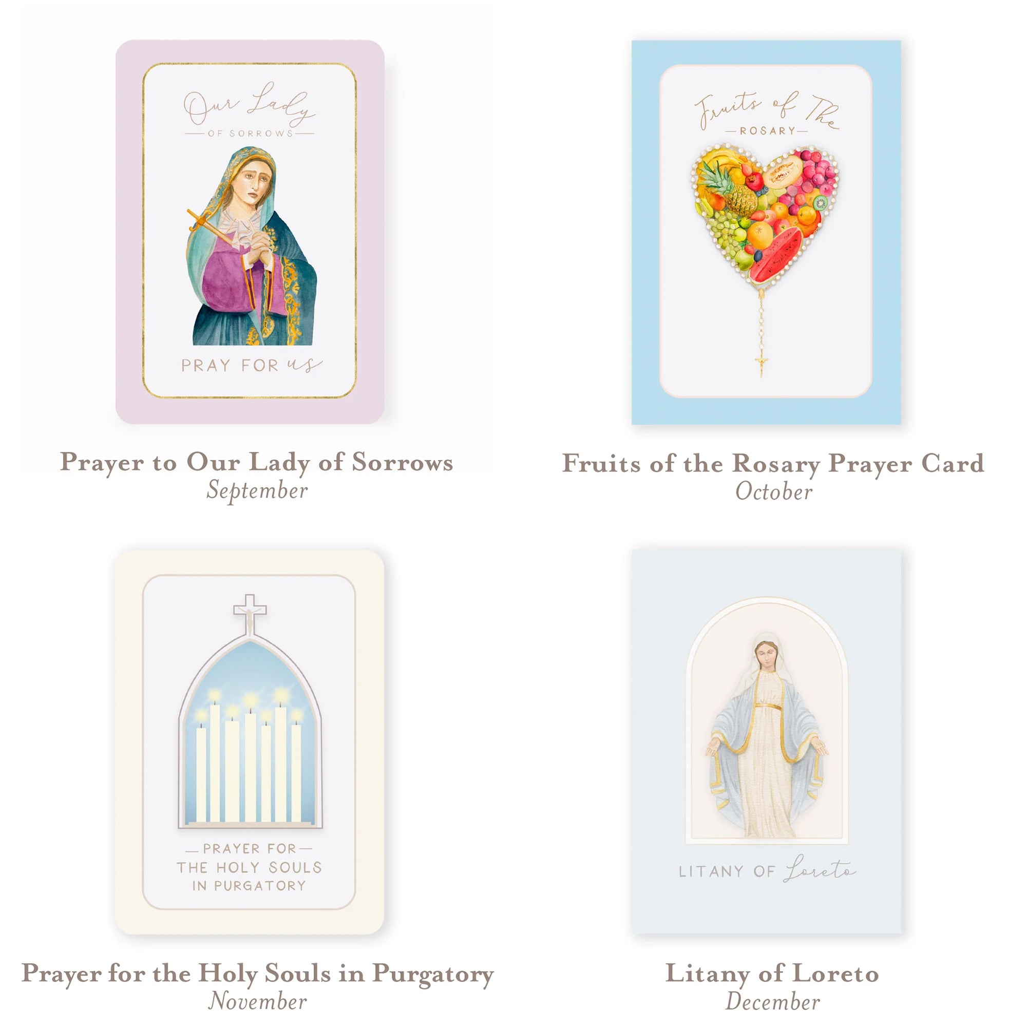 Catholic Monthly Devotions Prayer Card Bundle (12 Cards)