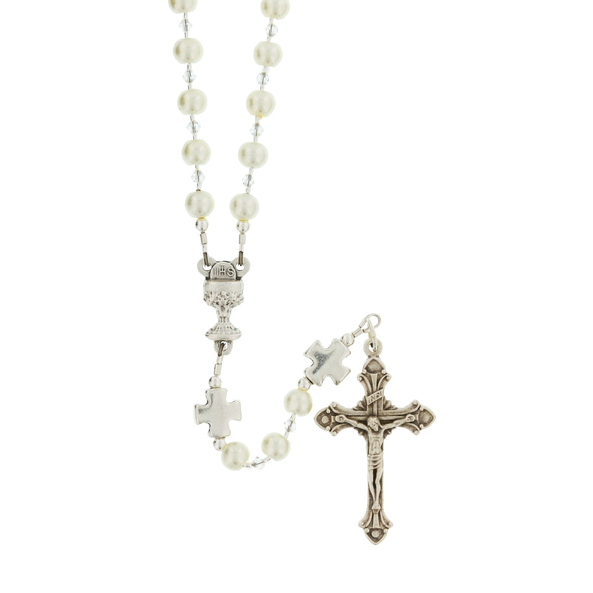 First Communion Glass Pearl Rosary