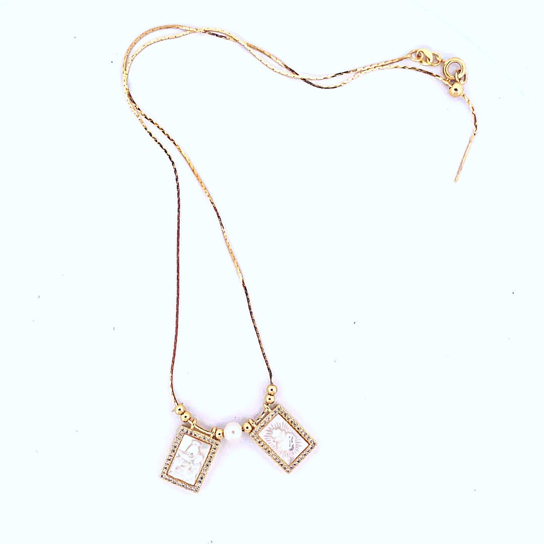 Mother of Pearl Cubic Zirconia Gold Scapular Necklace