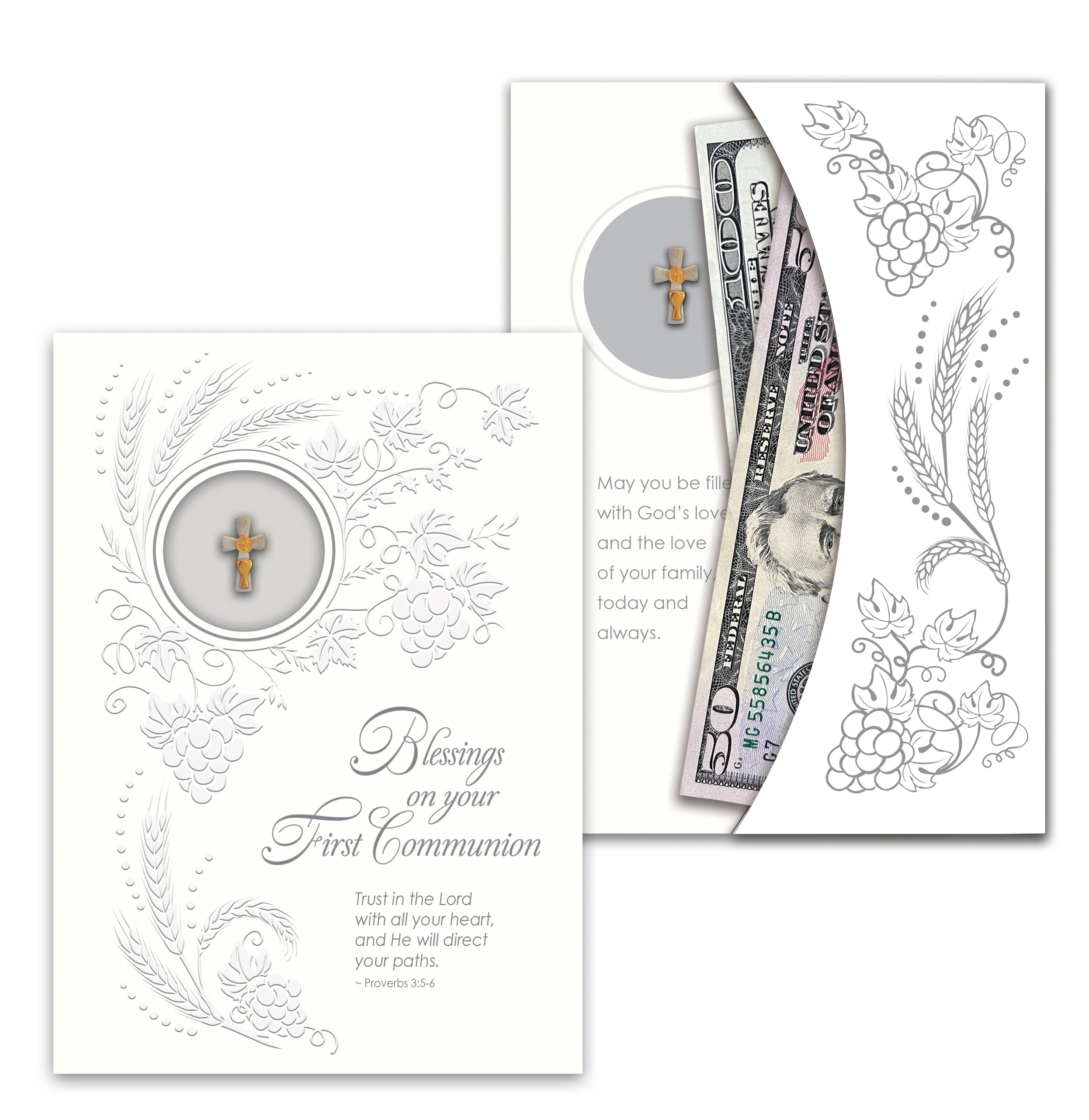 Cross Pin First Communion Greeting Card with Money Holder