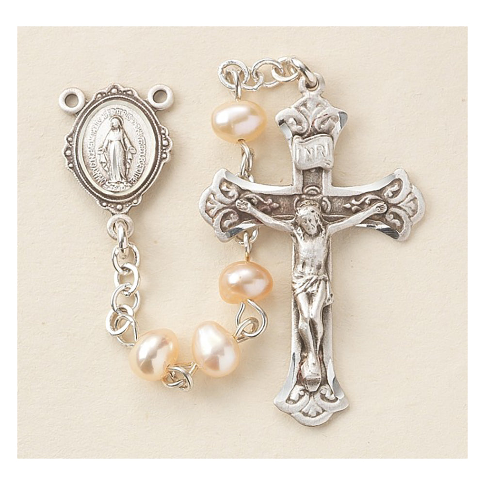 Blush Freshwater Pearl Miraculous Medal Rosary