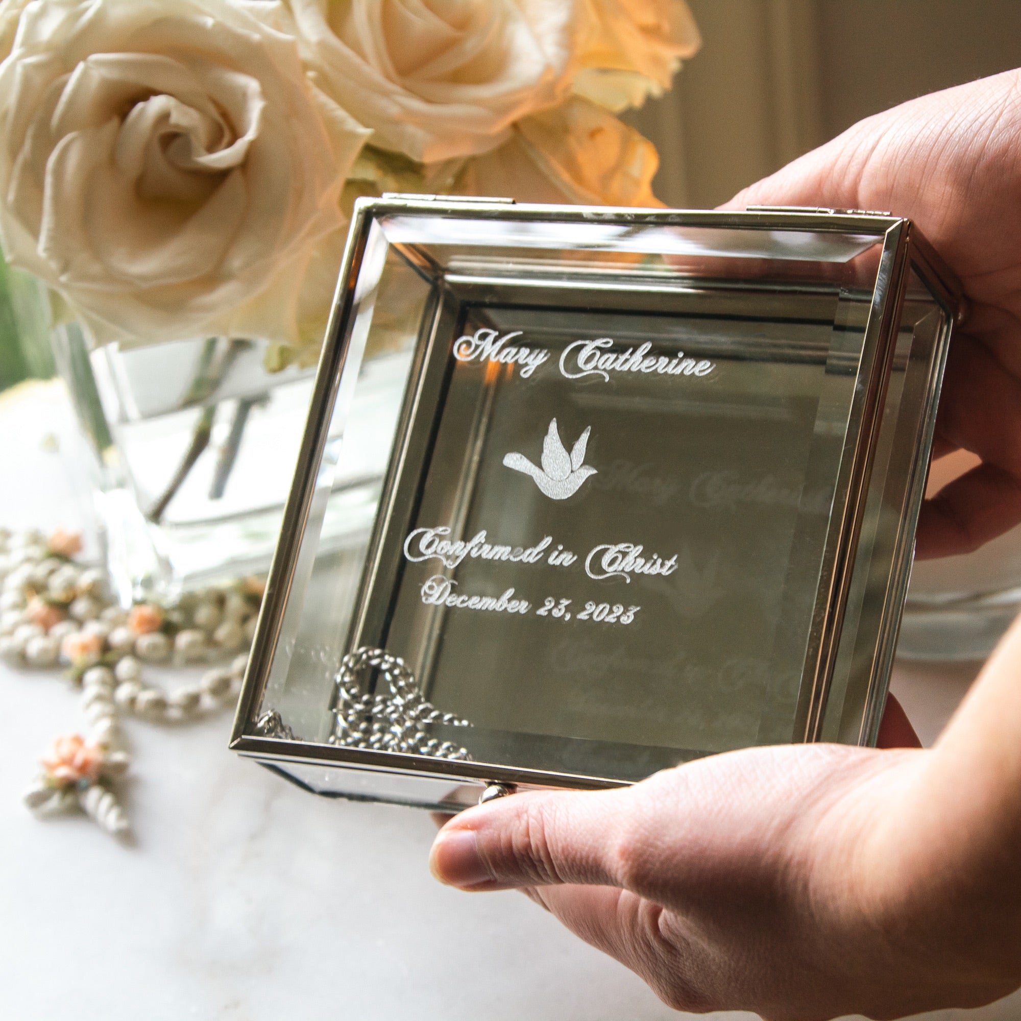 Personalized Confirmation Glass Keepsake Box - 4.75 inch square