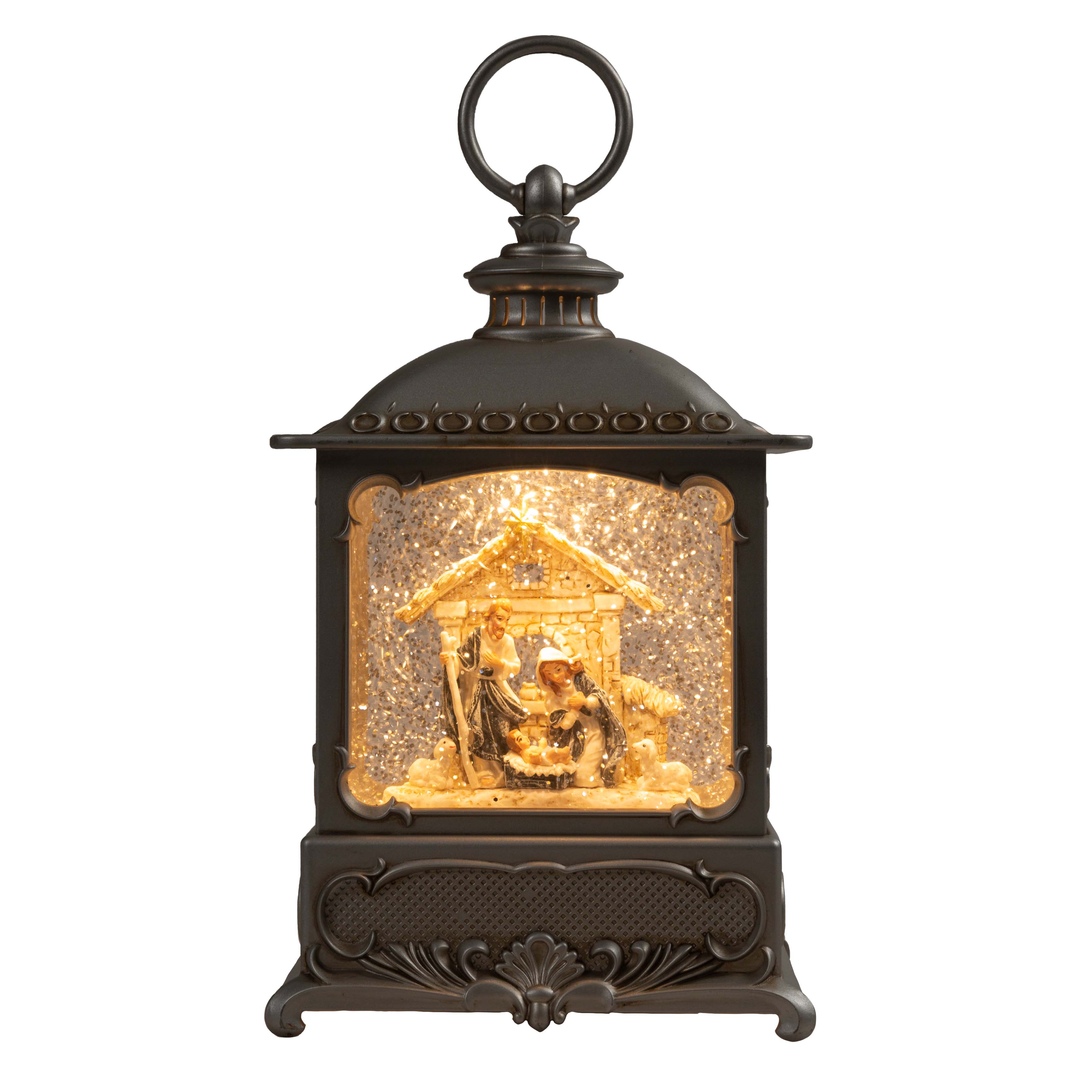 Nativity Scene Pewter Swirl LED Lantern