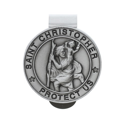 Round St. Christopher Visor Clip, Pewter