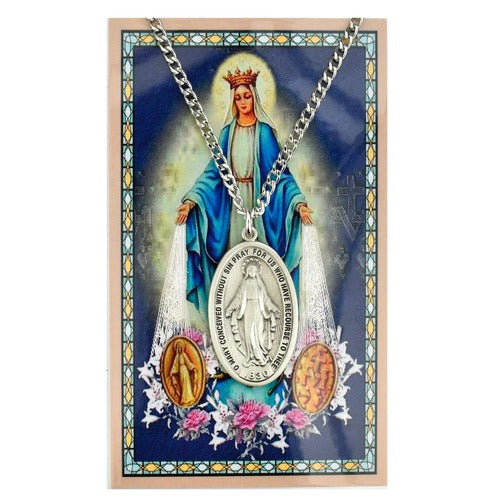 Large Pewter Miraculous Medal on 24" Chain