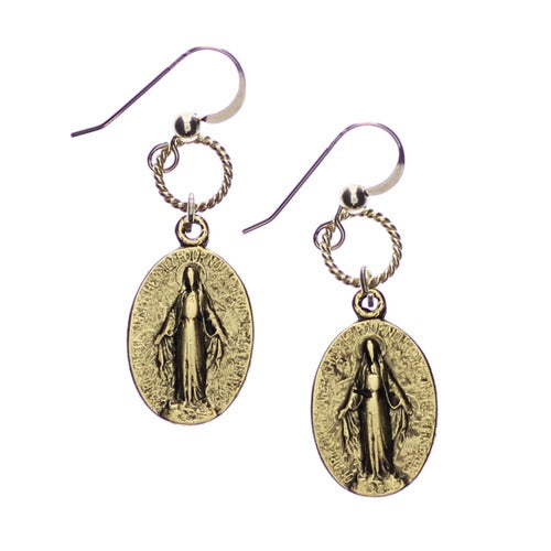 Miraculous Medal Vintage Gold Earrings