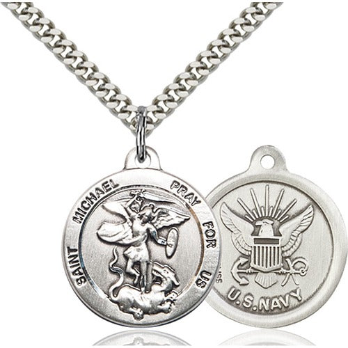 Sterling Silver St. Michael the Archangel Pendant / Navy - 2509032