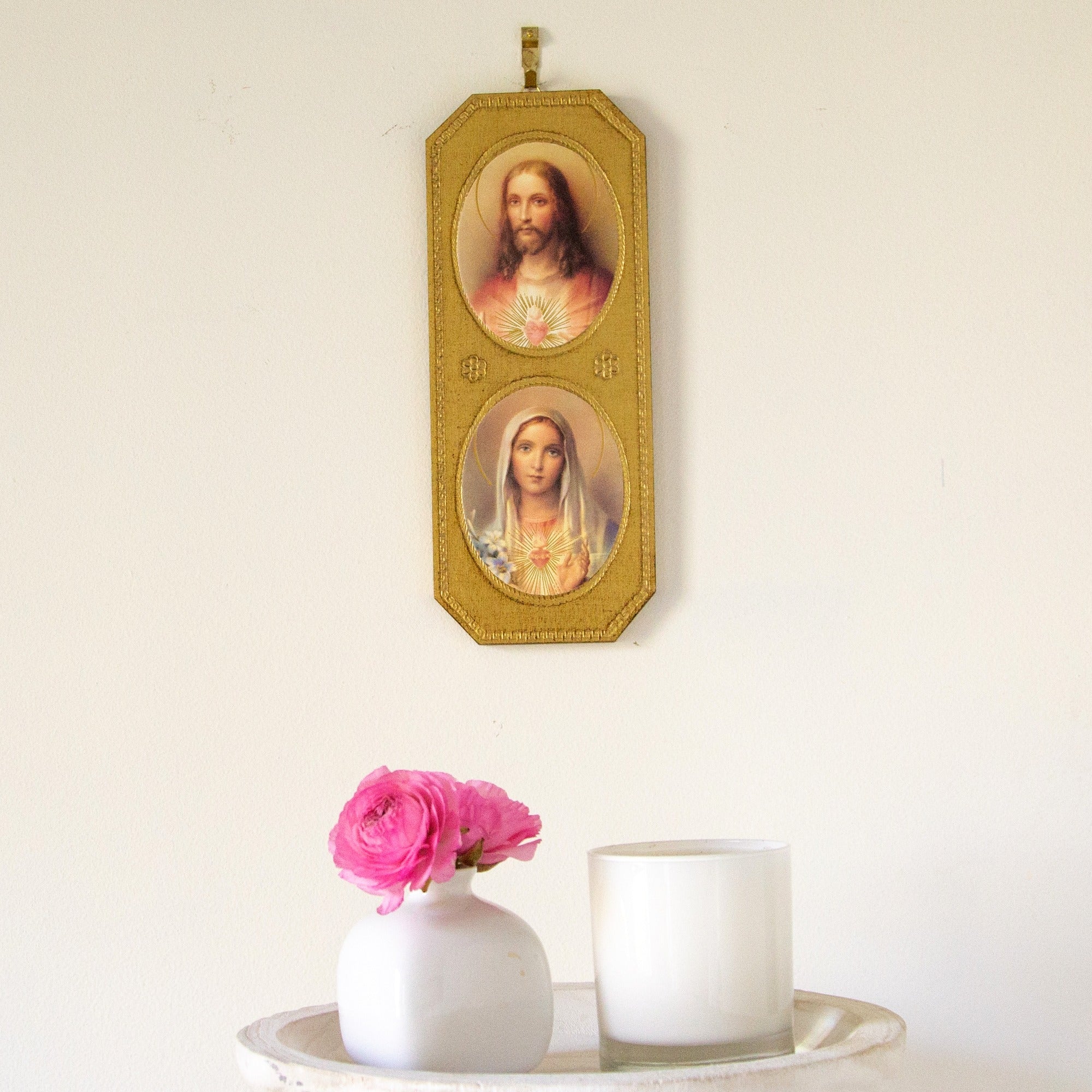 Serene Sacred and Immaculate Hearts Italian Plaque
