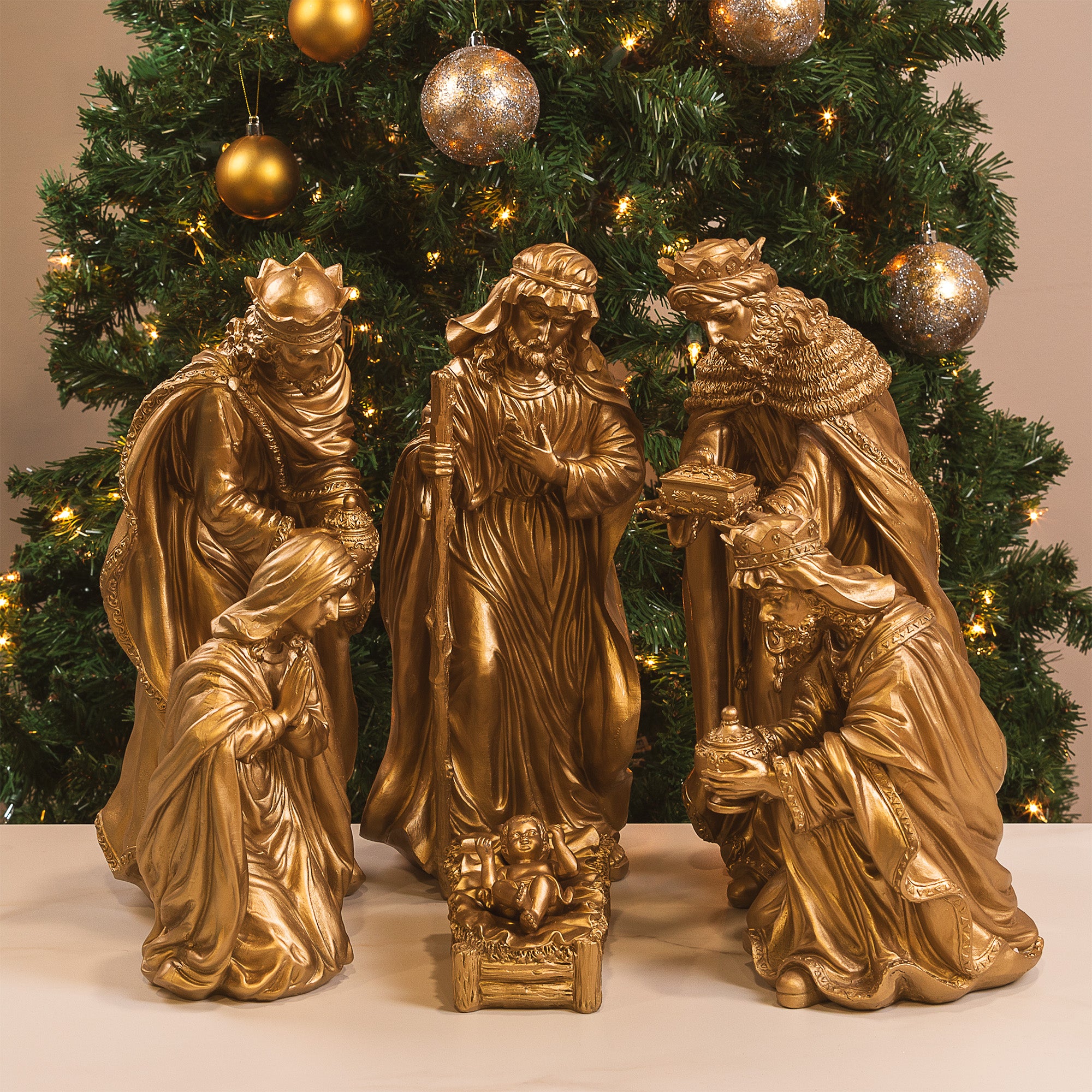 Antique Gold Resin Nativity Scene - 6 Pieces