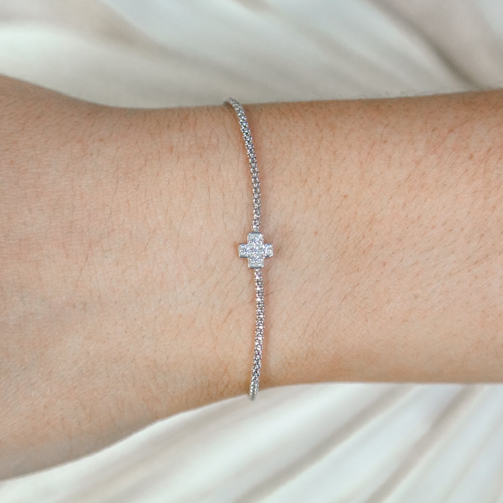 Sterling Silver Crystal Cross Bracelet