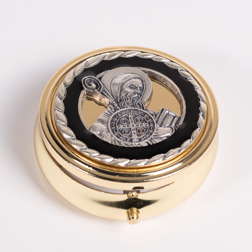 Italian Gray Glass St. Benedict Rosary & St. Benedict Rosary Box Set