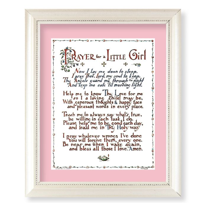 Prayer For a Little Girl in Pearlized White Frame 9.5" x 11.5"