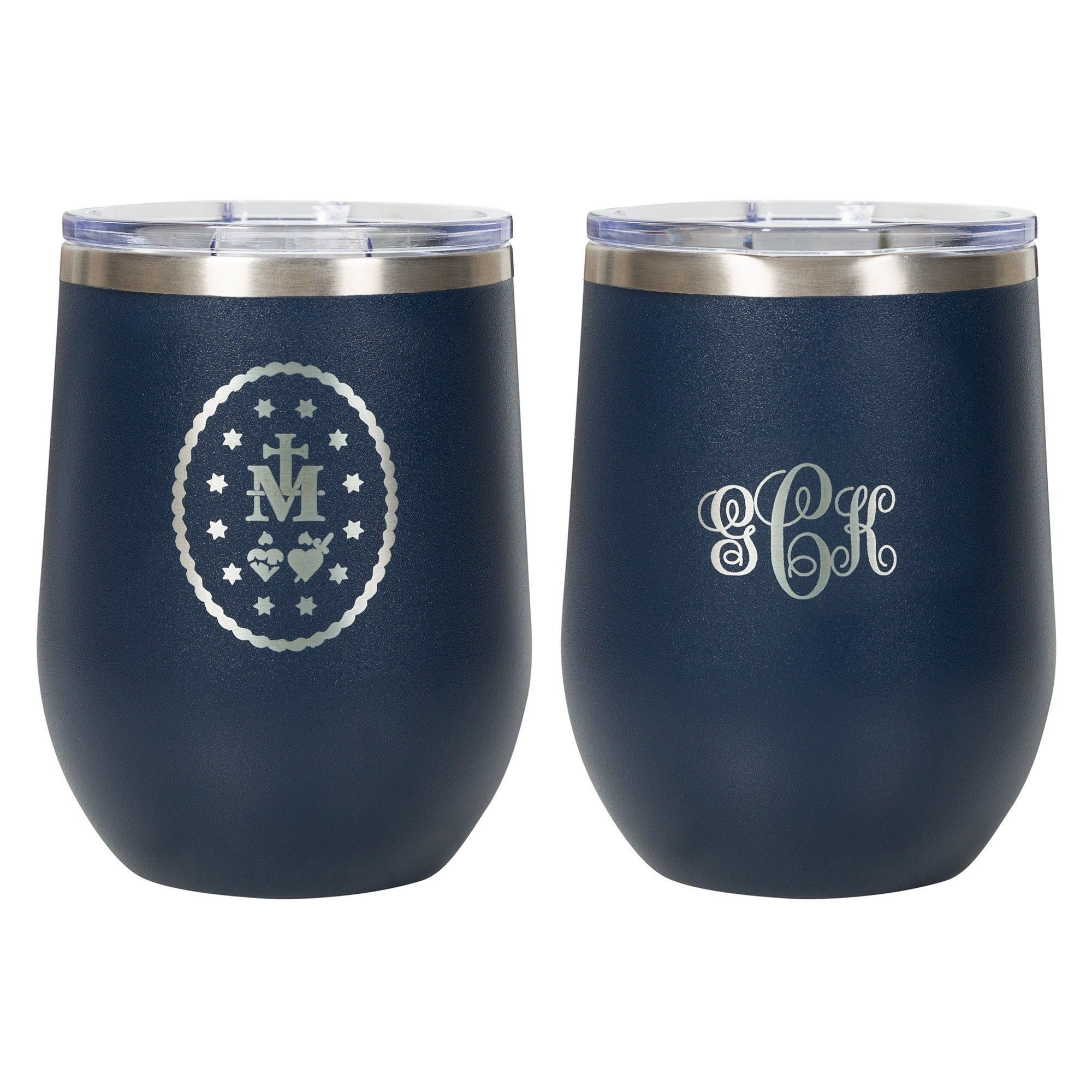 Personalized Miraculous Medal Dark Blue Wine Tumbler