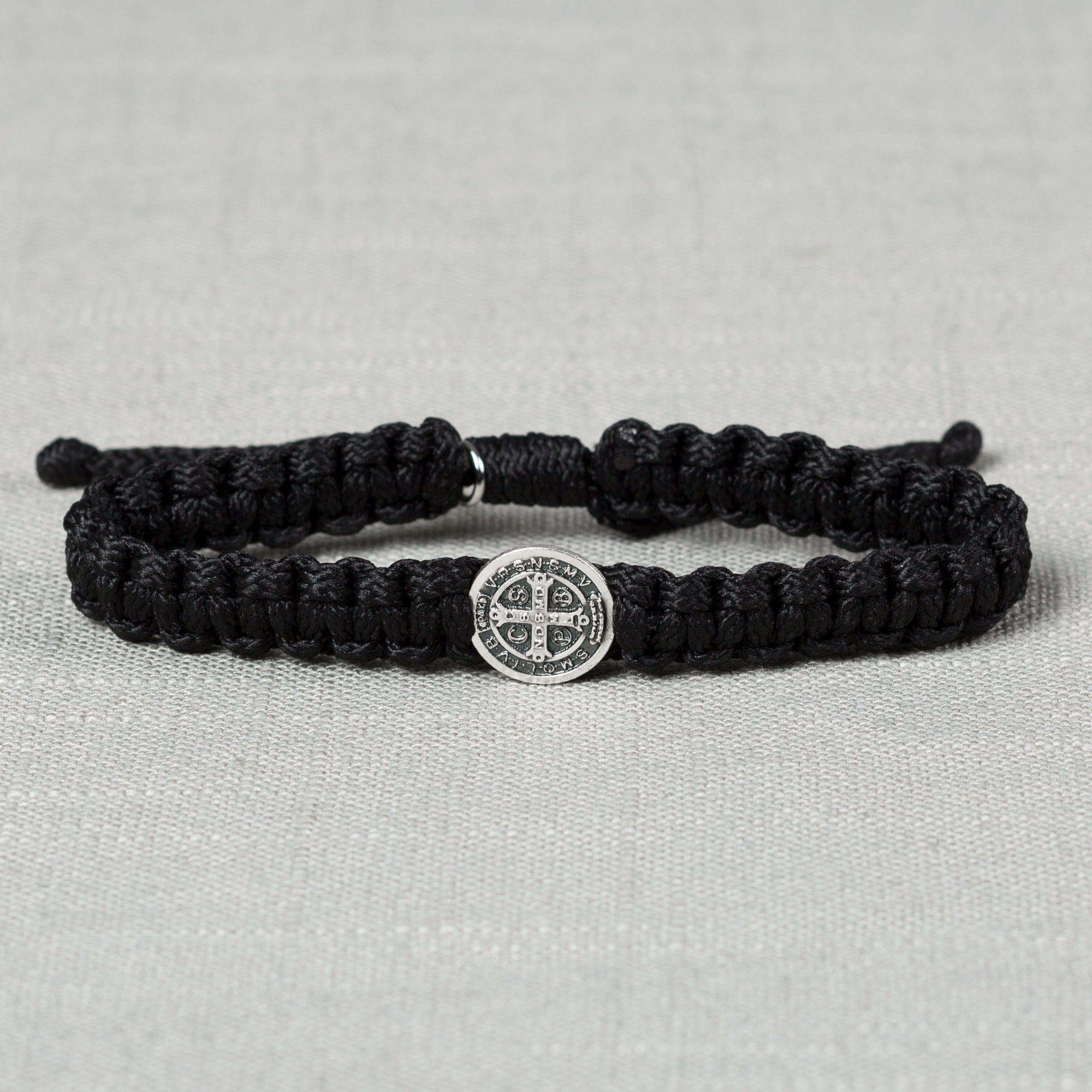 Black St. Benedict Macrame Men's Bracelet
