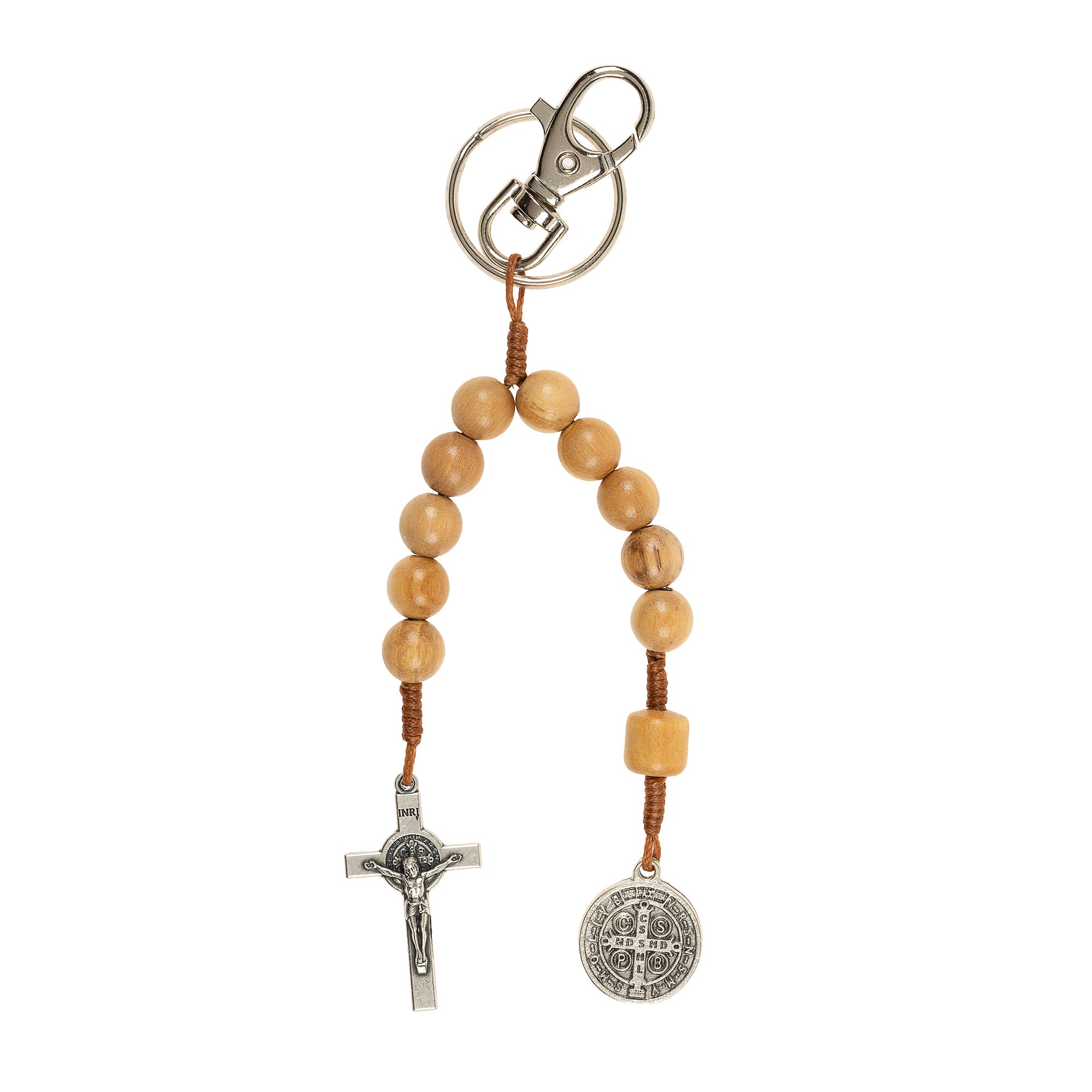 Clip-On Olive Wood St. Benedict One Decade Rosary