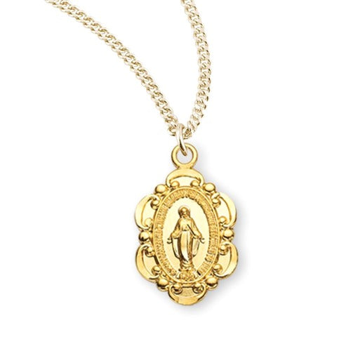 Petite Gold-plated Scalloped Miraculous Medal Necklace