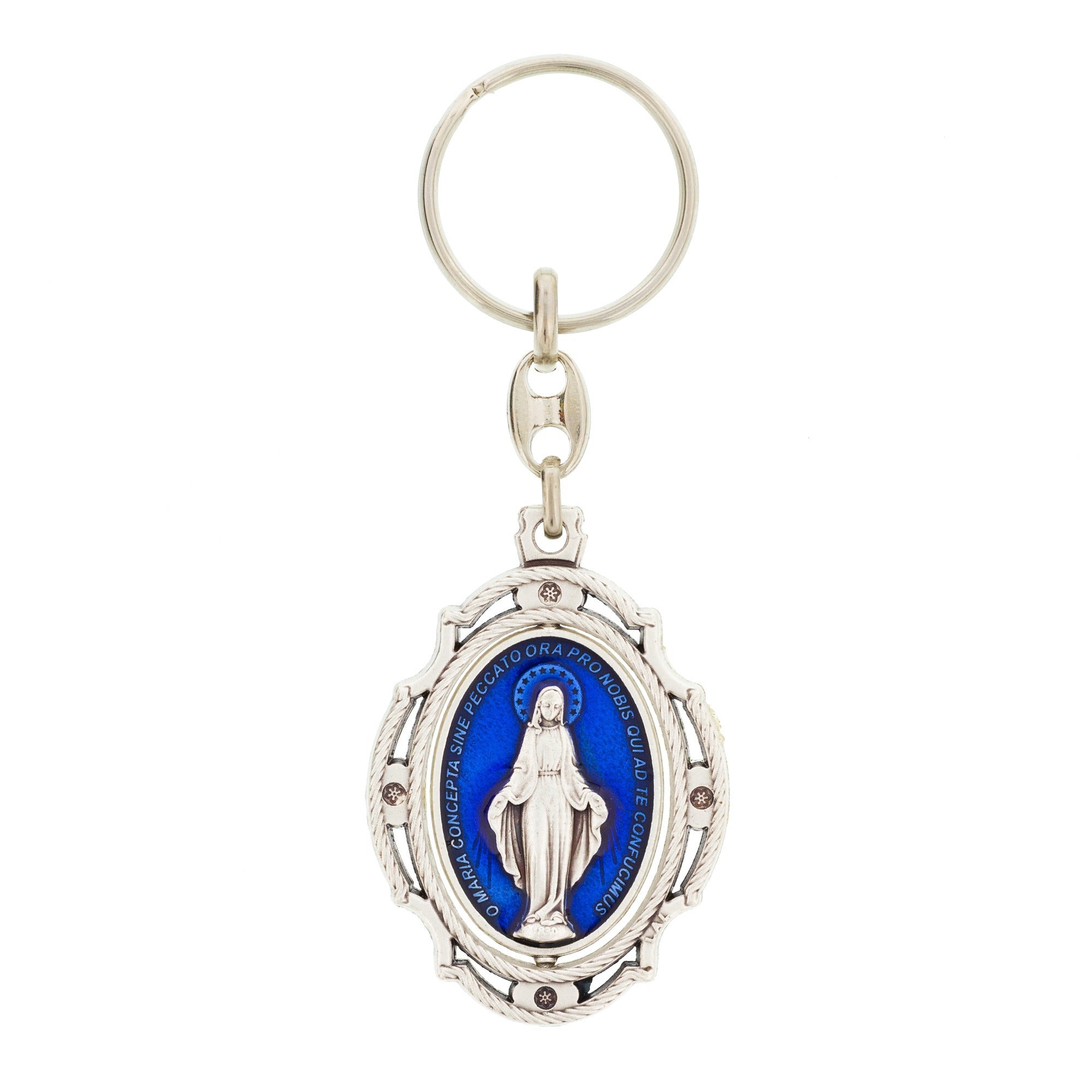 Blue Miraculous Medal Swivel Key Chain