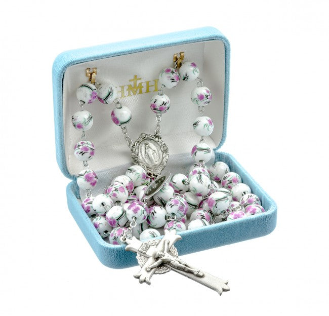 Floral Bead & Pewter Rosary