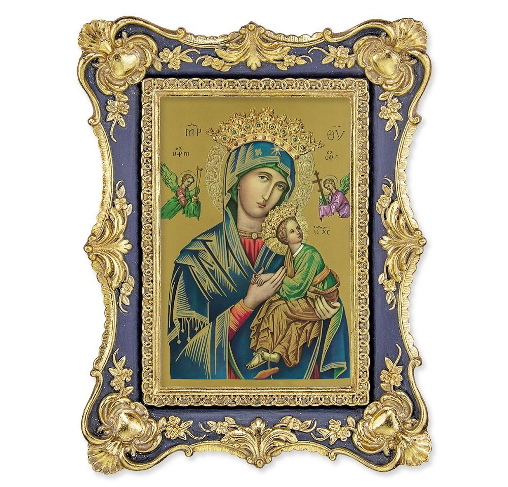 Our Lady of Perpetual Help Print in Dark Blue & Gold Frame - 5" x 7"