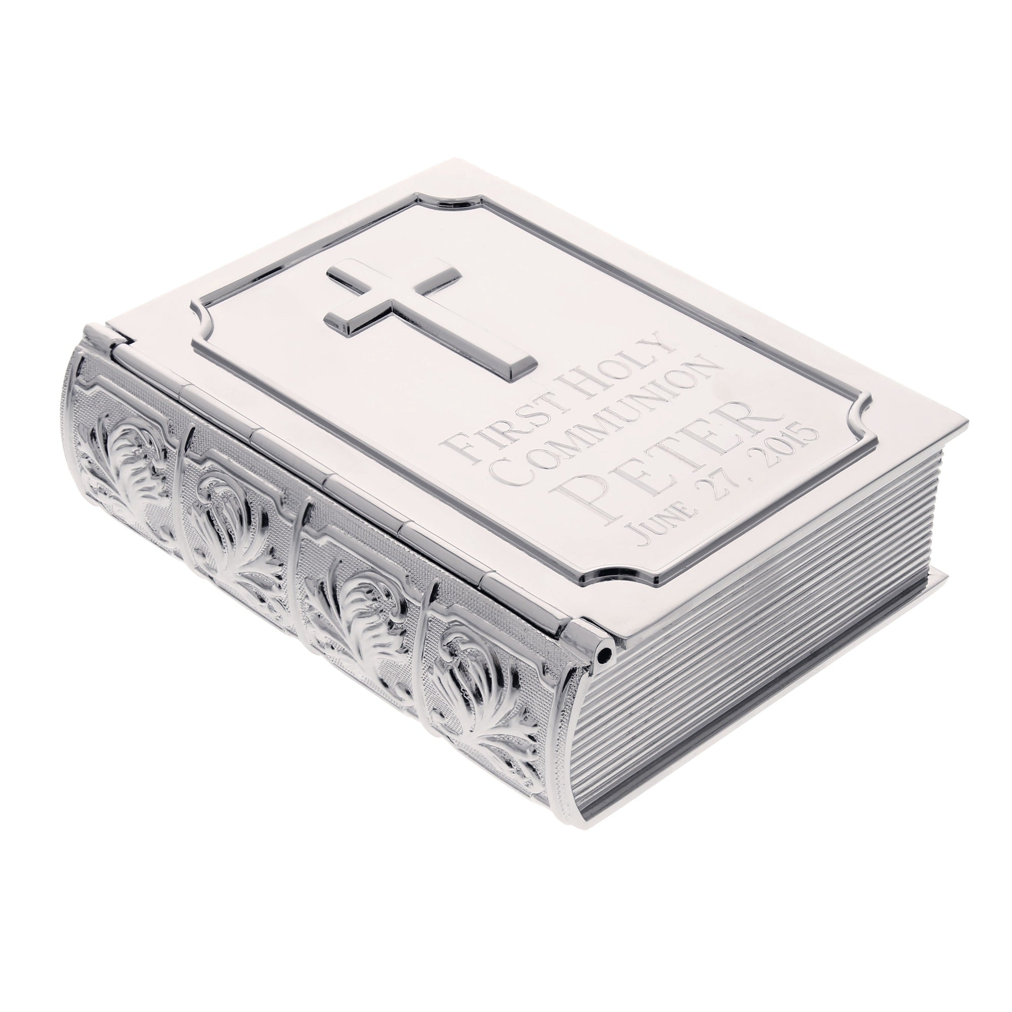 Personalized Silver Bible First Communion Keepsake Box - 3.5"