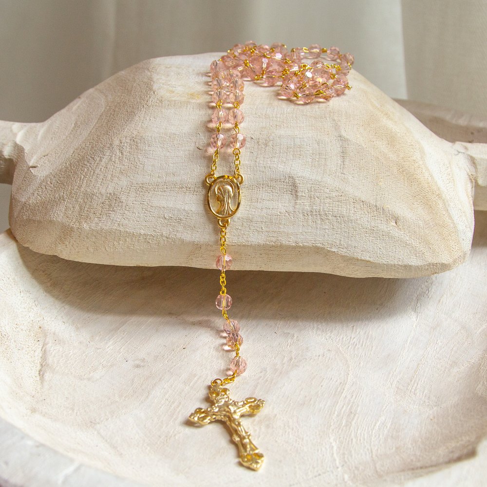 Golden & Pink Crystal Rosary