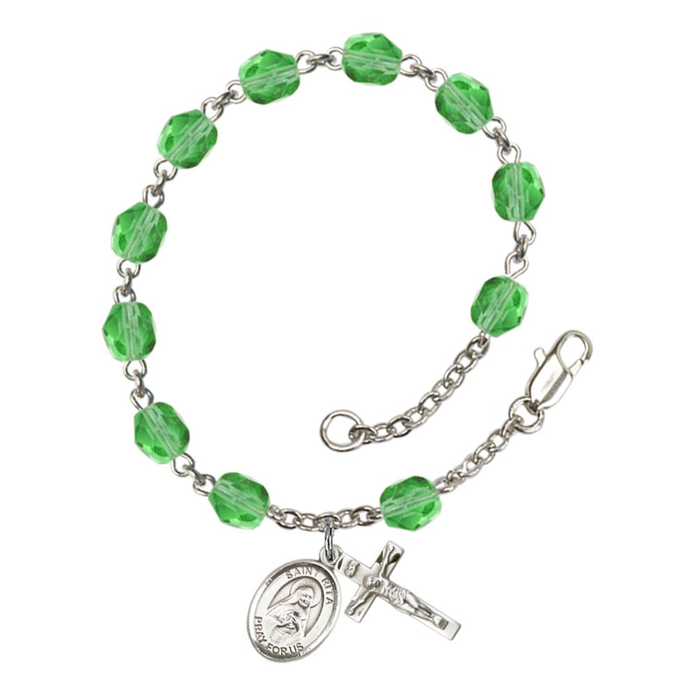 St. Rita Of Cascia Green August Rosary Bracelet 6mm