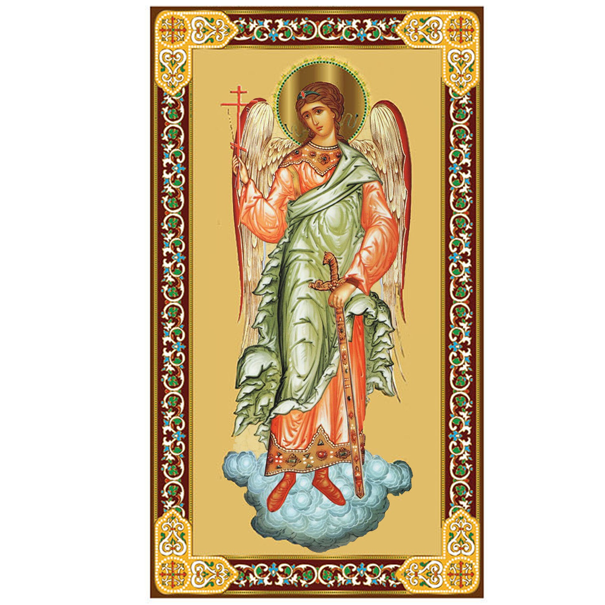 Guardian Angel Long Wood Icon - 7" x 5.25"