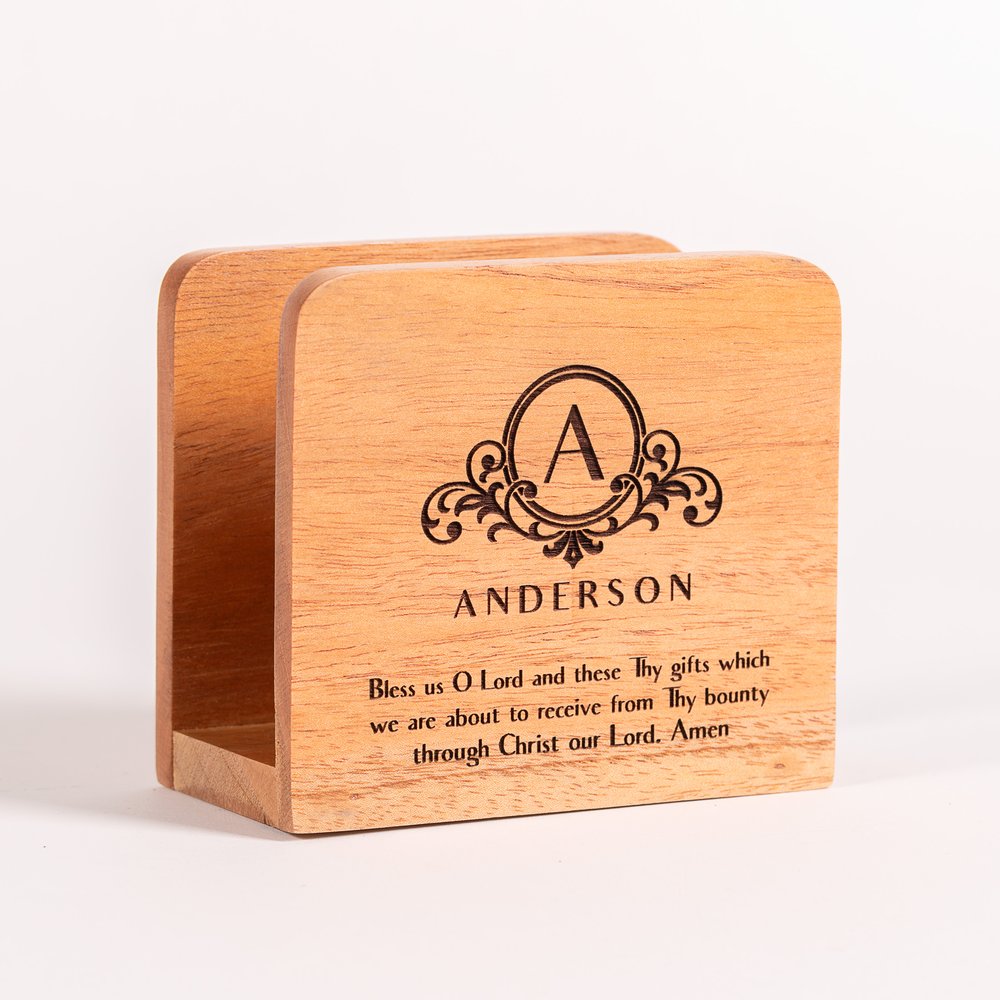 Personalized Bless Us O Lord Wooden Napkin Holder