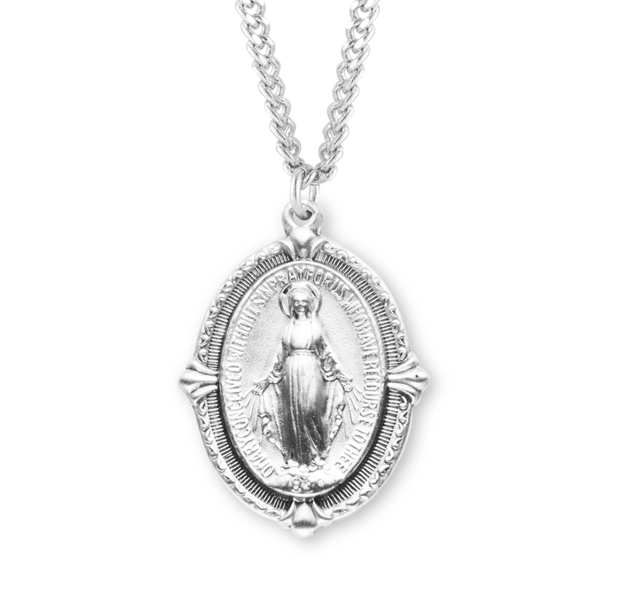 Florentine Framed Sterling Miraculous Medal Necklace