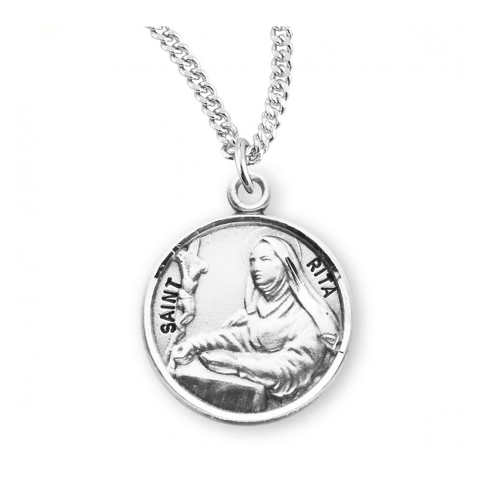Petite Sterling Round St. Rita Medal Necklace