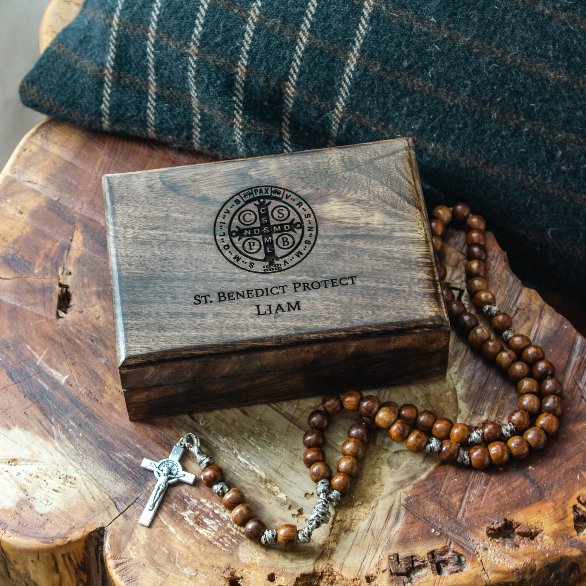 Personalized St. Benedict Wood Keepsake Box, 5x7