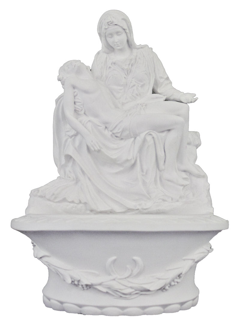 White Bisque Standing or Hanging Pieta Holy Water Font - 8"
